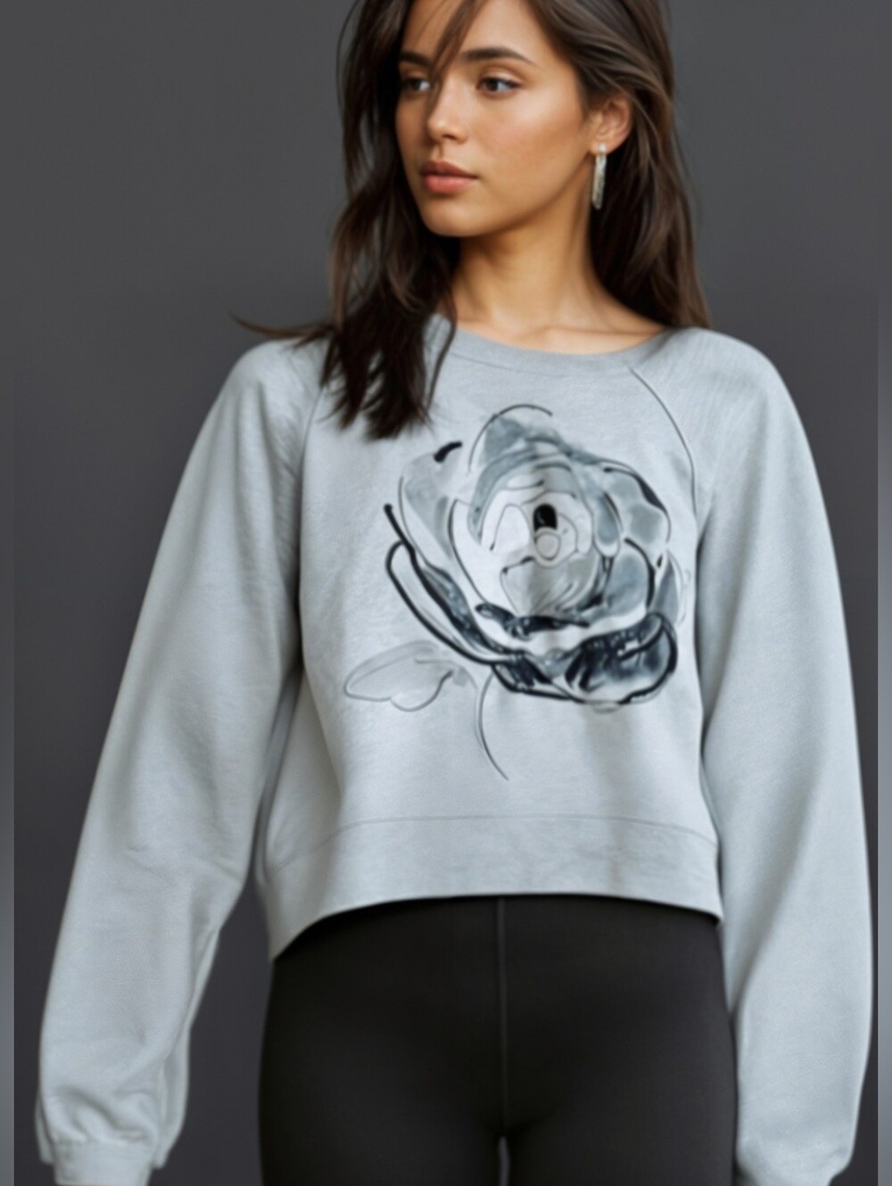 Abercrombie & Fitch Gray Graphic Rose Sweatshirt